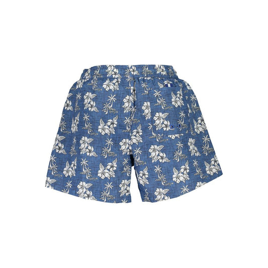 North Sails Blue Polyester Swimwear with floral pattern, elastic waist, rear pocket, and logo, made with organic cotton interior.