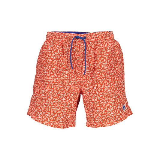 North Sails Red Polyester Swimwear with floral pattern, elastic waist, interior slip, two pockets, rear pocket, and logo.