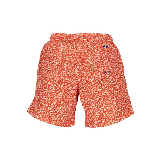 North Sails Red Polyester Swimwear, patterned swimming boxer with elastic waist, laces, interior slip, and pockets, organic cotton blend