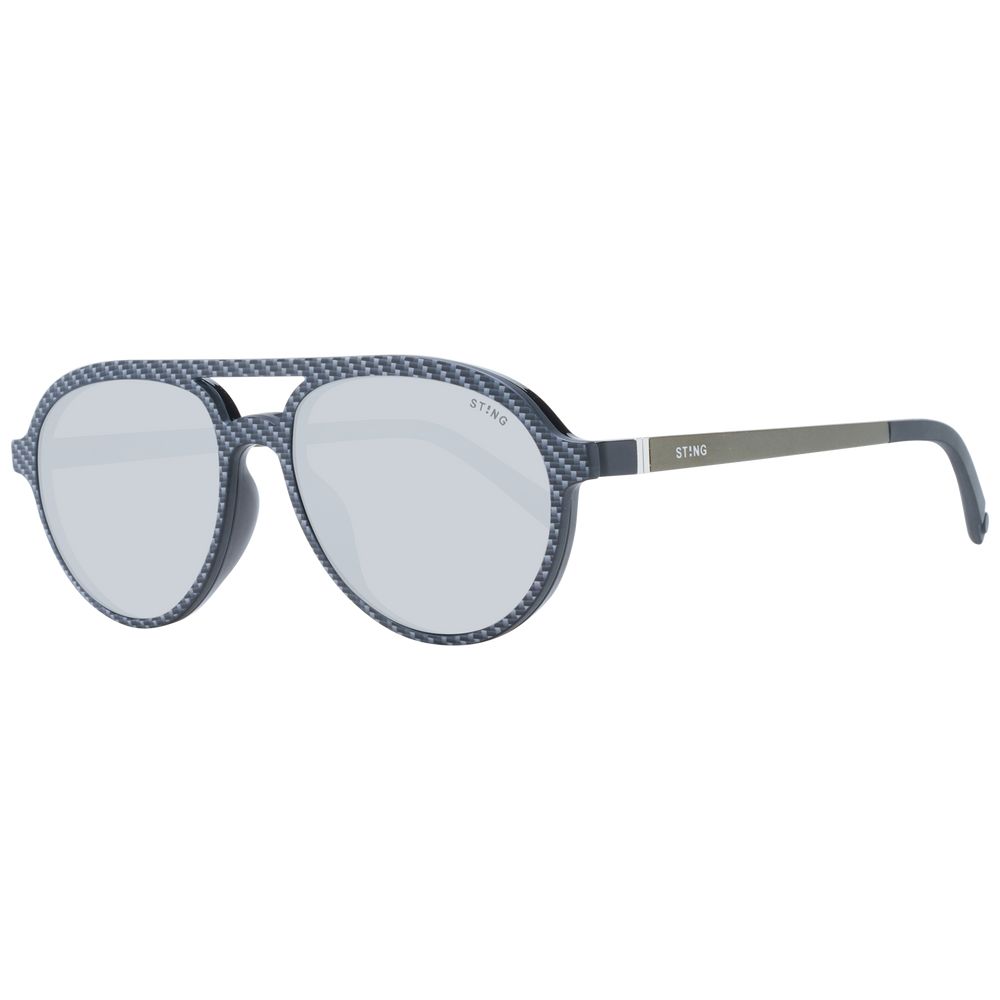 Sting Black Men Glasses Frame with black polarized lenses, full-rim aviator style, plastic material, size 54-16-140, 100% UVA & UVB protection.