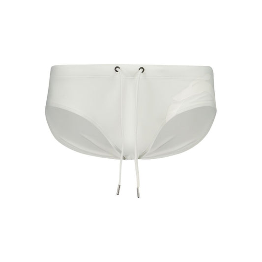 Trussardi White Elastane Swimwear beach briefs with elastic waist and logo print.