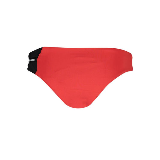 Karl Lagerfeld Red Elastane Swimwear featuring lined interior, contrasting details, and logo on red swim briefs.