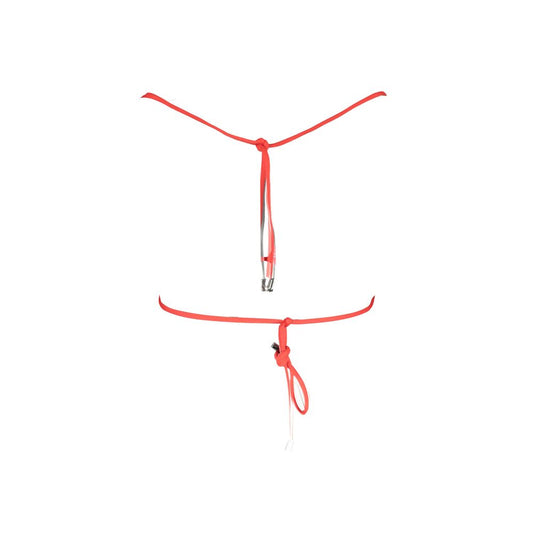Karl Lagerfeld Red Elastane Swimwear - Red triangle swimsuit with lined interior, contrasting details, laces closure, and logo print