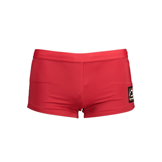 Karl Lagerfeld Red Elastane Swimwear with elastic waistband, laces, and logo application; stylish men's swim shorts.
