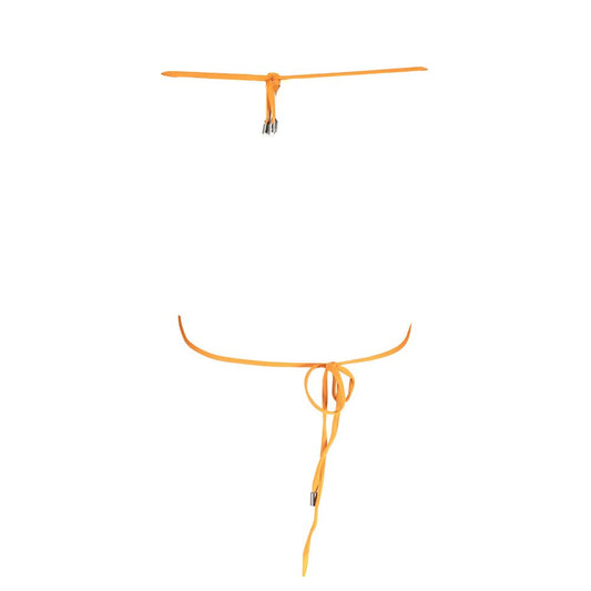 Karl Lagerfeld Orange Polyester Swimwear, triangle swimsuit with lined interior, removable padding, adjustable neck ties, logo print.