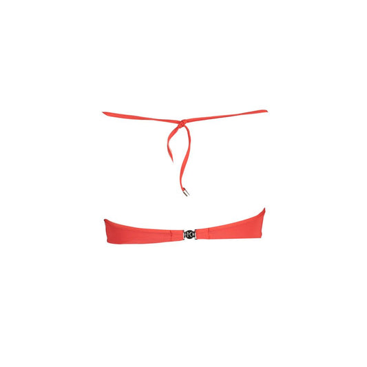 Karl Lagerfeld Red Elastane Swimwear bandeau with neck fastening and clip closure, featuring logo and contrasting details.