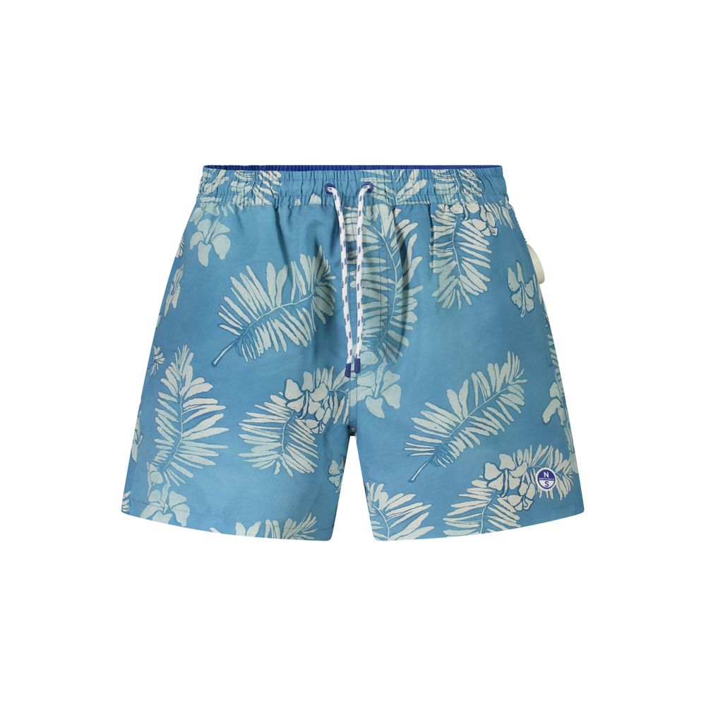 North Sails Blue Polyester Swimwear with floral pattern, elastic waist, laces, multiple pockets, ocean positive, 40 cm length.