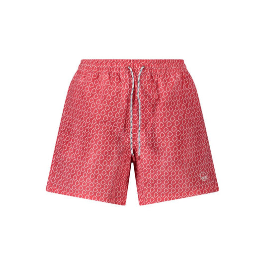 North Sails Red Polyester Swimwear patterned boxer with elastic lace waist, two pockets, and logo, 40 cm length.
