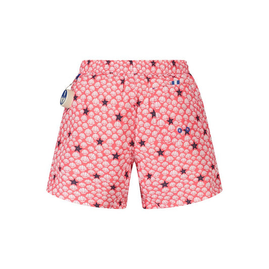 North Sails Red Polyester Swimwear patterned swim boxer with elastic waist and lace, 36cm length, three pockets, ocean positive.