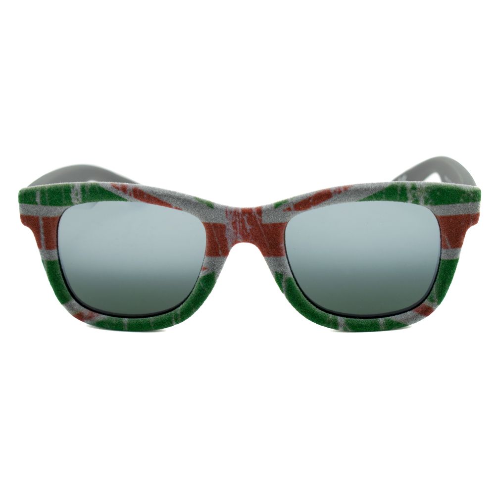 Italia Independent Bicolor Acetate Sunglasses with gray green lenses and Swiss Quartz skin strap, front view.