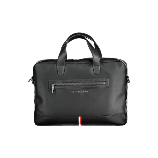 Tommy Hilfiger Black Polyethylene Handbag with handles, removable strap, external pocket, laptop compartment, pen holder, zip closure.