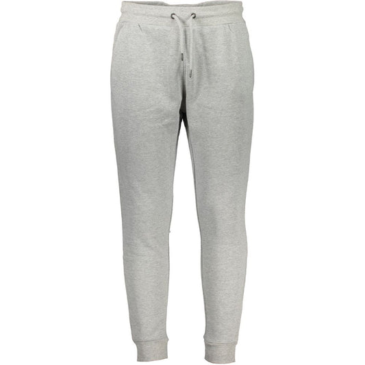 Cavalli Class Gray Cotton Pant with elastic waist, lace-up, 3 pockets, ankle cuff, embroidery, logo.