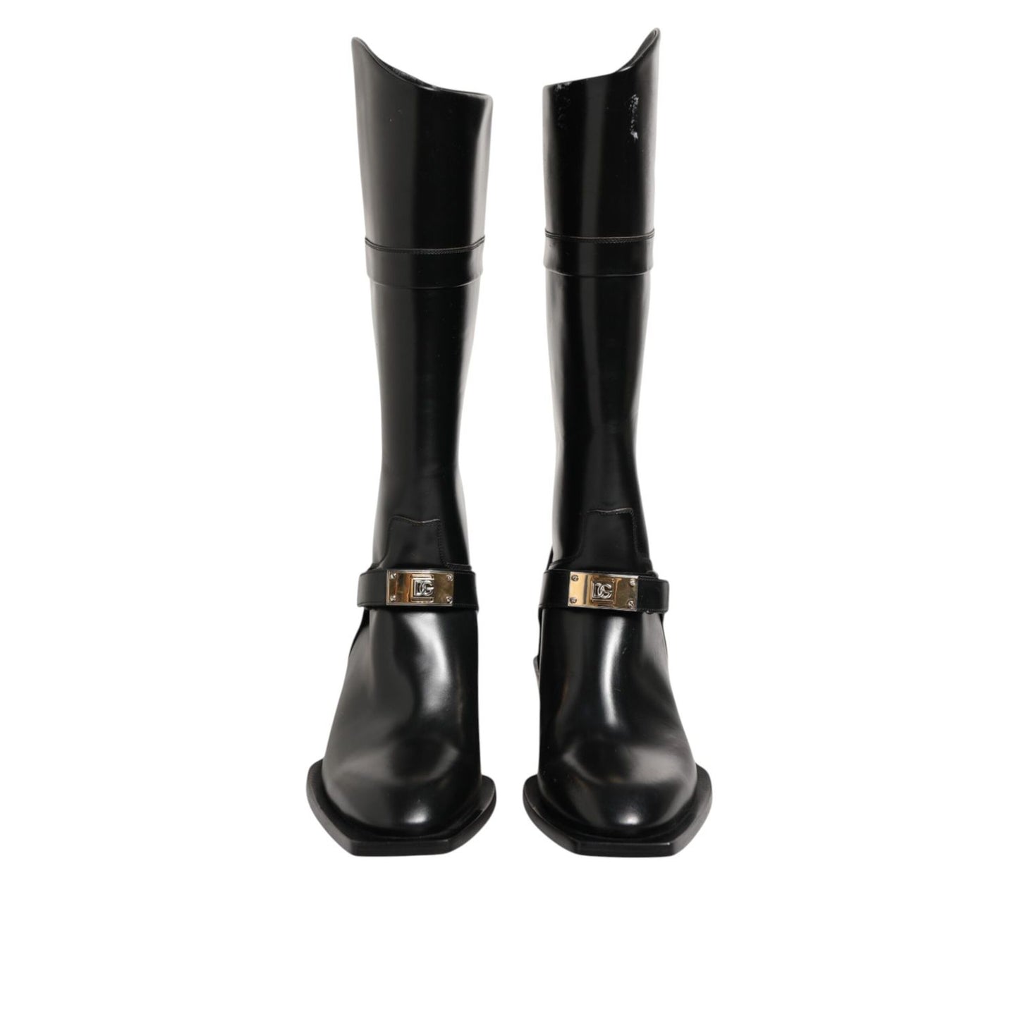 Dolce & Gabbana Black Logo Plaque Over The Calf Boots Shoes
