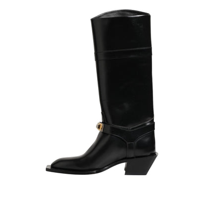 Dolce & Gabbana Black Logo Plaque Over The Calf Boots Shoes