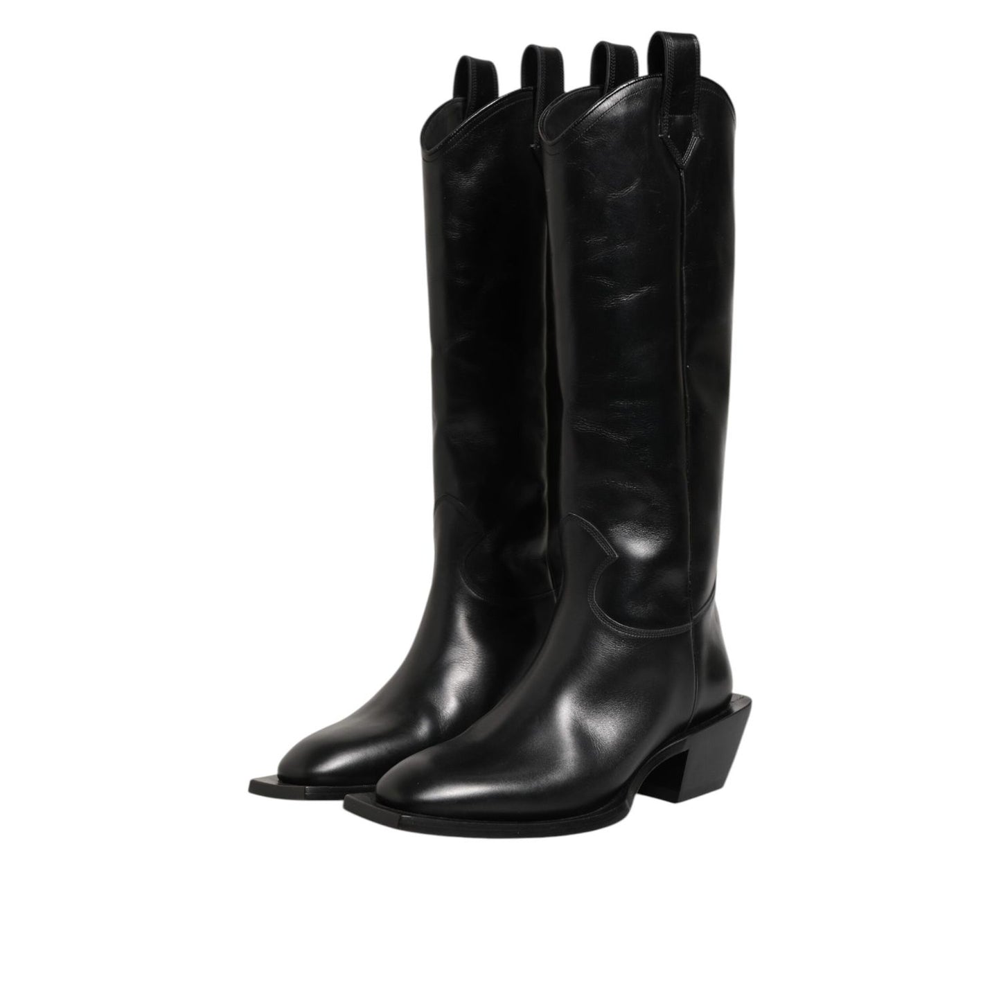 Dolce & Gabbana Black Leather Over The Calf Biker Boots Shoes