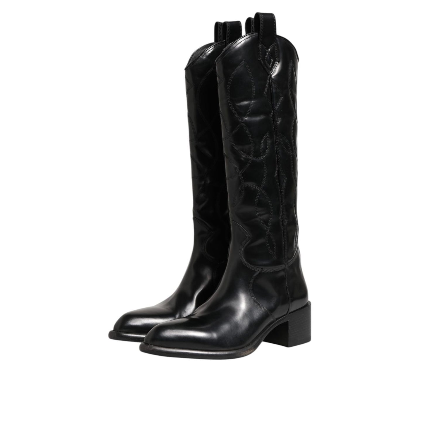 Dolce & Gabbana Black Leather Over The Calf Biker Boots Shoes