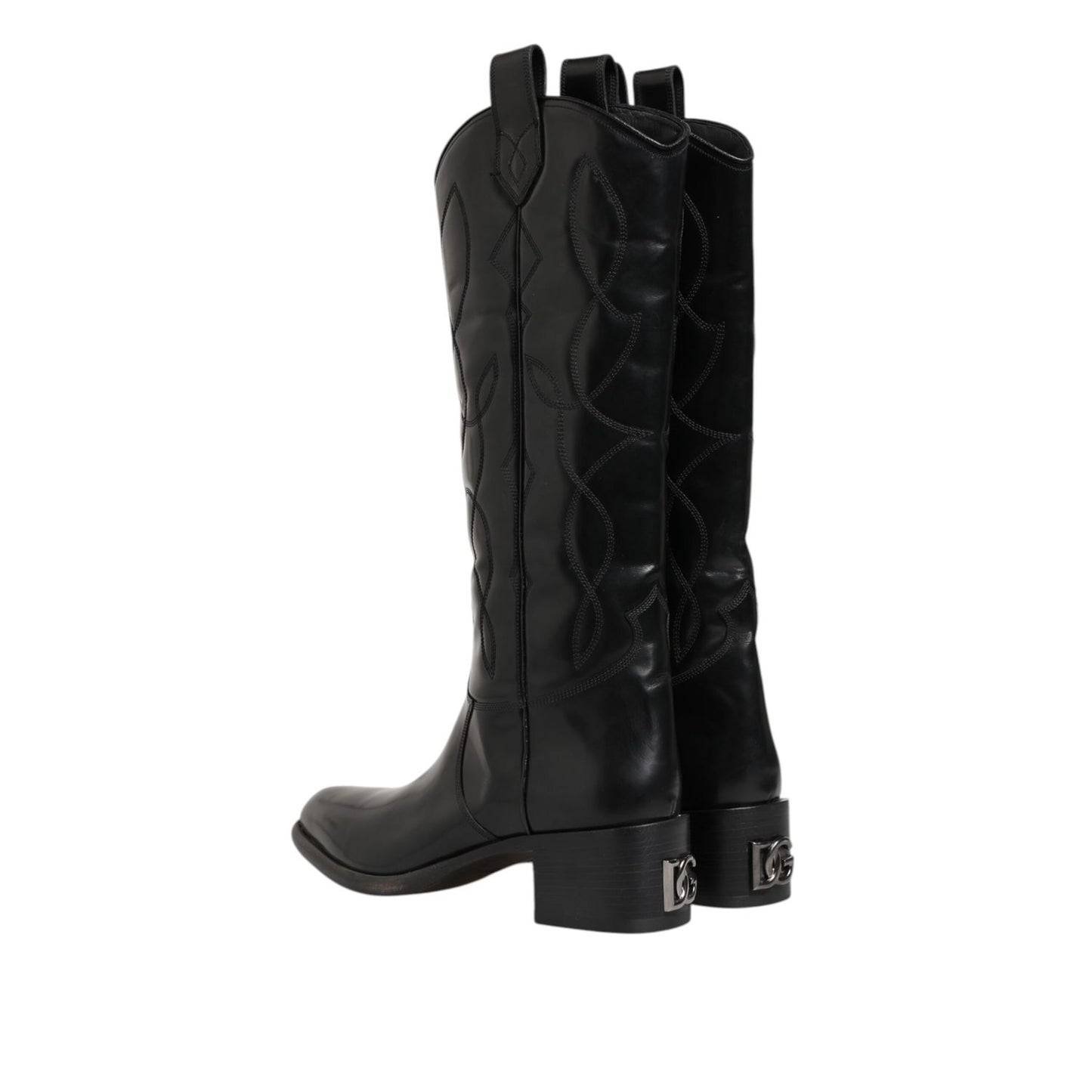 Dolce & Gabbana Black Leather Over The Calf Biker Boots Shoes