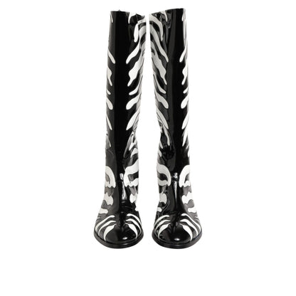 Dolce & Gabbana Black White Zebra Over The Calf Boots Shoes