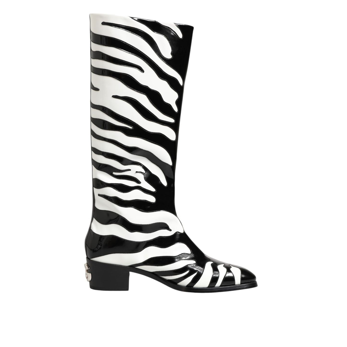 Dolce & Gabbana Black White Zebra Over The Calf Boots Shoes