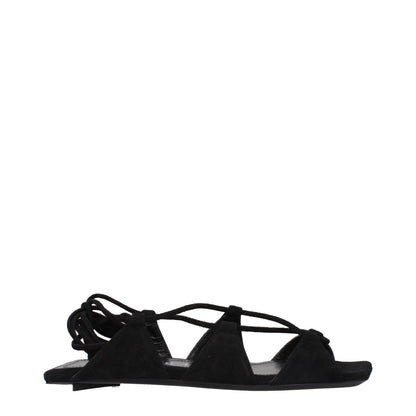 The Attico Black Leather Flat Sandals