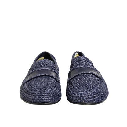 Dolce & Gabbana Blue Woven Leather Slip On Loafers Men Shoes