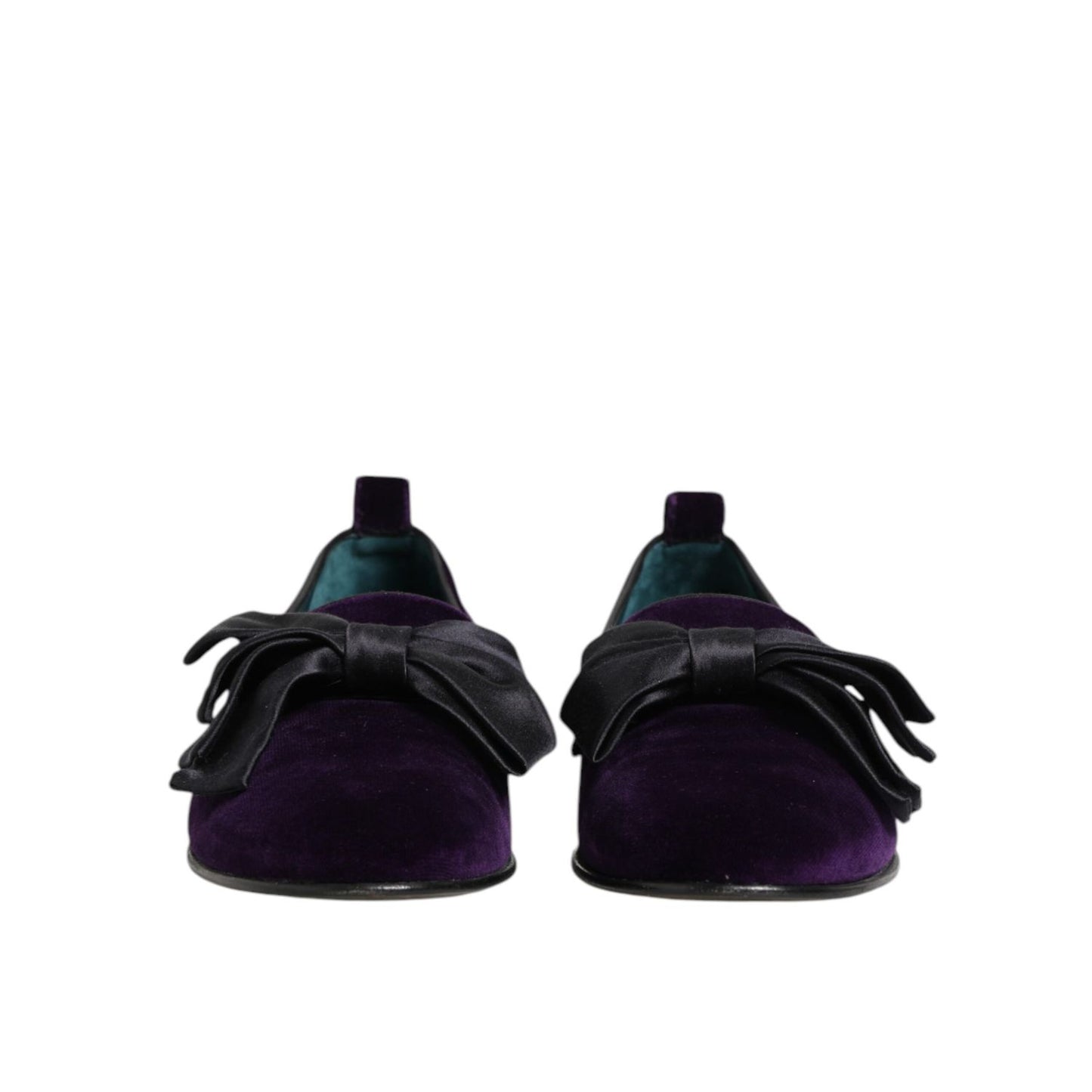 Dolce & Gabbana Purple Suede Cotton Bow Slip On Loafers Shoes