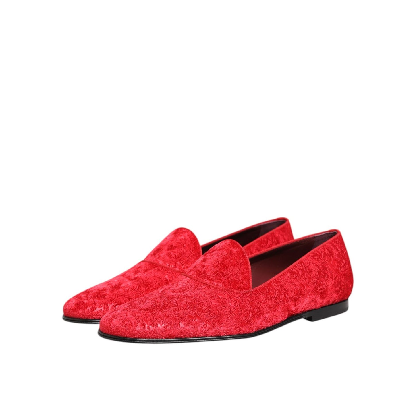 Dolce & Gabbana Red Jacquard Loafers Formal Men Dress Shoes featuring luxurious jacquard fabric and sleek slip-on design for elegant occasions.