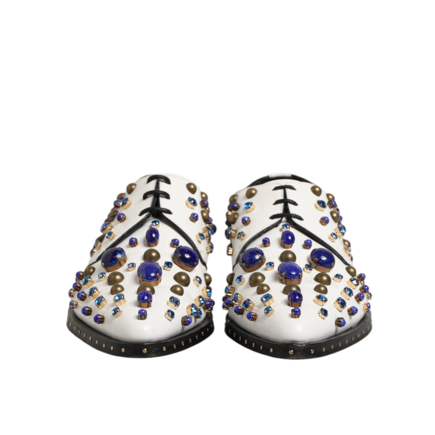Dolce & Gabbana White Leather Crystals Embellished Dress Shoes with multicolor crystal details