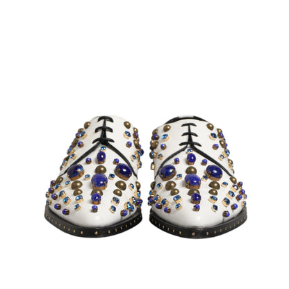 Dolce & Gabbana White Leather Crystals Embellished Dress Shoes with multicolor crystal details