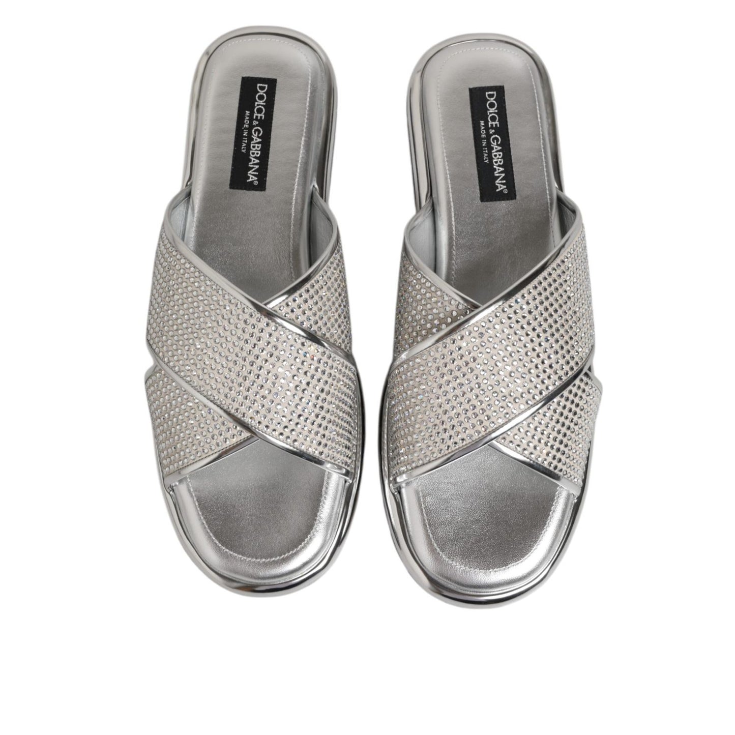 Dolce & Gabbana Silver Strass Slides Flats Slippers Shoes