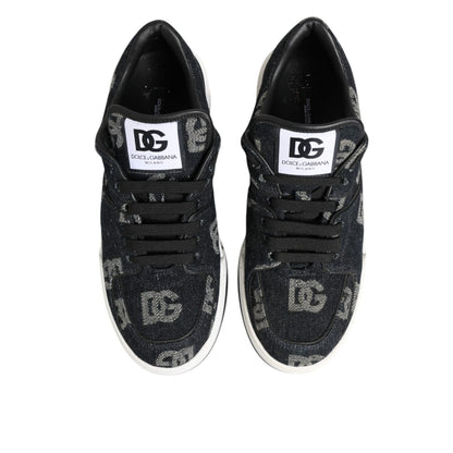 Dolce & Gabbana Blue Cotton Denim Logo Low Top Sneakers Shoes