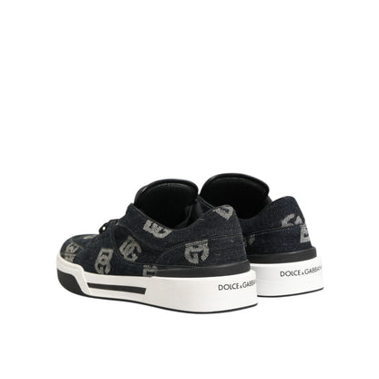 Dolce & Gabbana Blue Cotton Denim Logo Low Top Sneakers Shoes