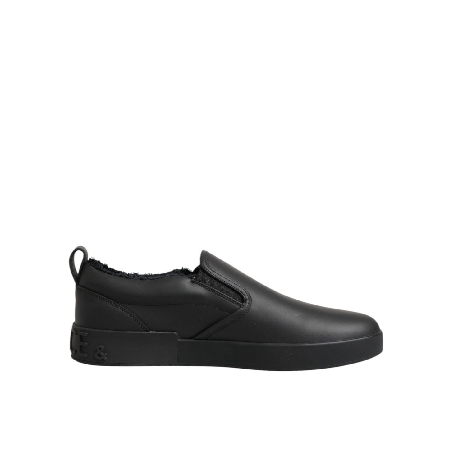 Dolce & Gabbana Black Leather Low Top Slip On Sneakers Shoes