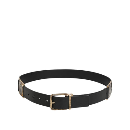 Dolce & Gabbana Black Leather Gold Silver Coin Buckle Belt