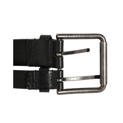 Dolce & Gabbana Black Double Strap Leather Silver Buckle Belt