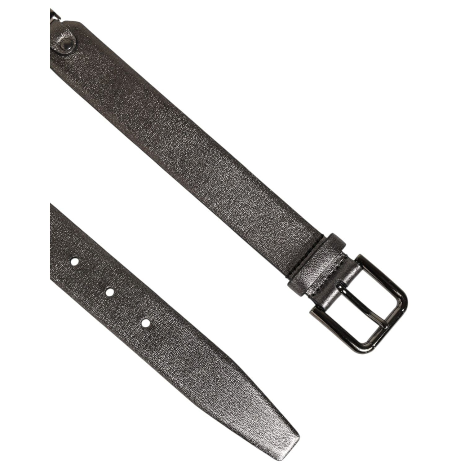 Dolce & Gabbana Black Silver Pebbled Texture Leather Buckle Men Belt