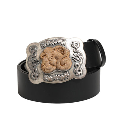 Dolce & Gabbana Black Leather Gothic Dragon Metal Buckle Belt