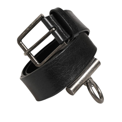 Dolce & Gabbana Black Leather Side Rings Brass Buckle Belt