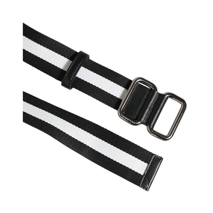 Dolce & Gabbana Black White Striped Logo Metal Buckle Belt