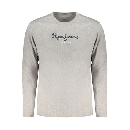 Pepe Jeans Grigio Cotton Men T-Shirt with long sleeves and Pepe Jeans logo on front, stylish casual wear for men.