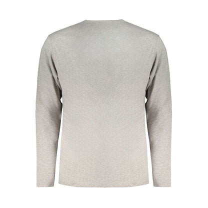 Back view of Pepe Jeans Grigio Cotton Men T-Shirt in gray color, showcasing long sleeves and sleek design for a stylish look.