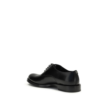 Dolce & Gabbana Black Calf Leather Bos Taurus Oxfords And Derbies, rear view of luxury lace-up shoe, polished leather finish.