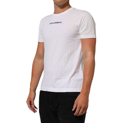 Dolce & Gabbana White Logo Print Cotton Crew Neck Men T-shirt
