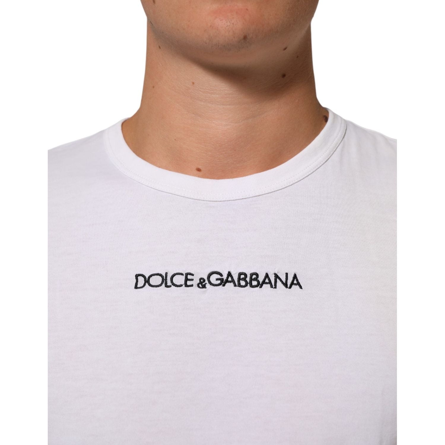 Dolce & Gabbana White Logo Print Cotton Crew Neck Men T-shirt