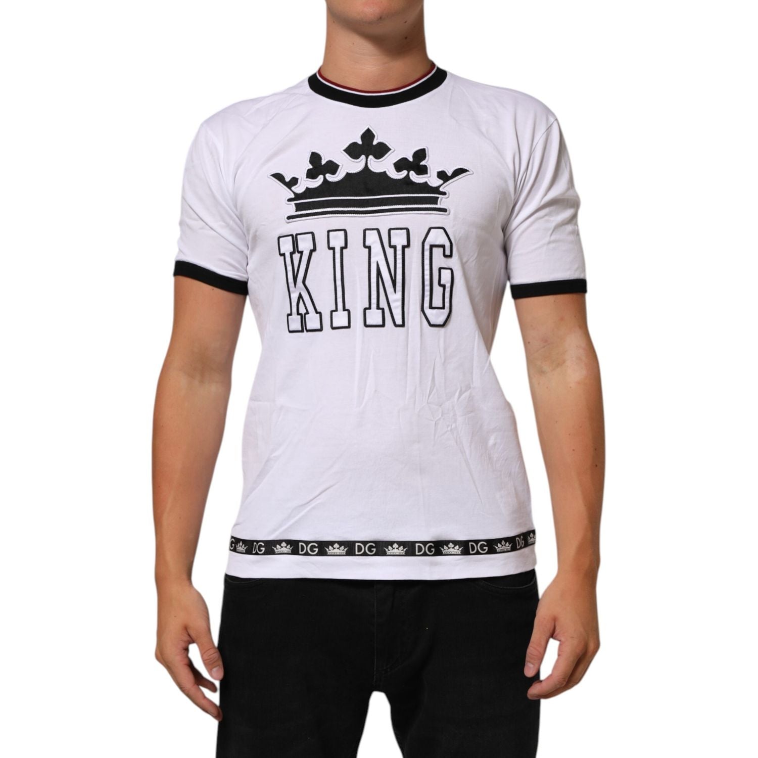 Dolce & Gabbana White Cotton Crown King Embroidery T-shirt