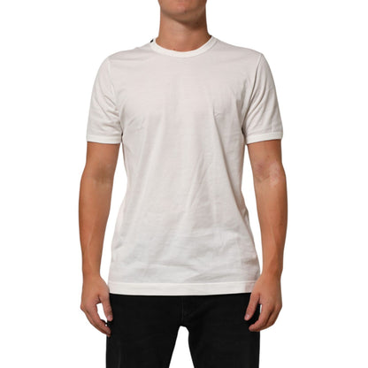 Dolce & Gabbana White Cotton Goodluck 2020 Crew Neck T-shirt with short sleeves and bold print, perfect for casual wear.