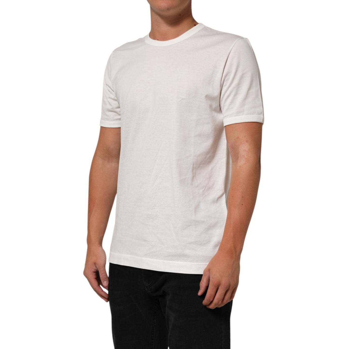 Dolce & Gabbana White Cotton Goodluck 2020 Crew Neck T-shirt on man