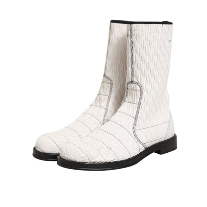 Dolce & Gabbana White Lambskin Leather Mid Calf Boots Shoes with structured silhouette and sturdy sole for modern style.