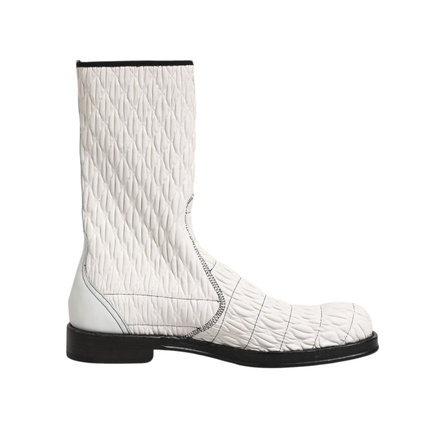 Dolce & Gabbana White Lambskin Leather Mid Calf Boots Shoes with quilted design and sturdy sole for elegant versatility.
