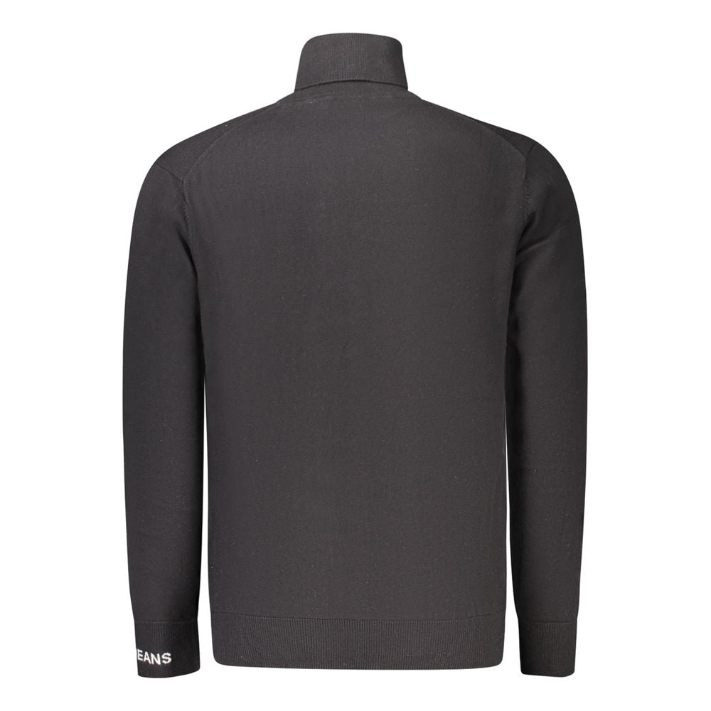 Pepe Jeans Black Cotton Men Sweater featuring back view with logo and sleek design for versatile outerwear style.
